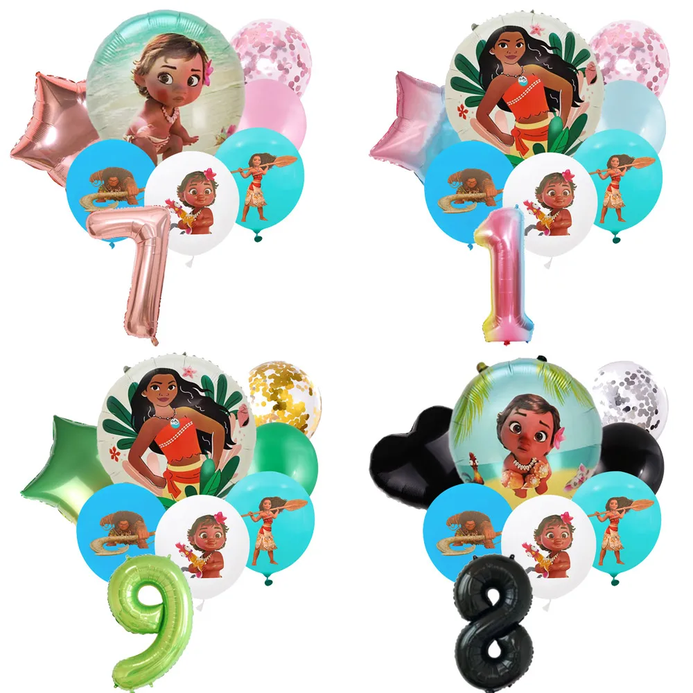 New Moana Princess Sailing Journey Theme Birthday Party Decoration Latex Digital Double Sided Round Balloon Set Baby Shower Gift