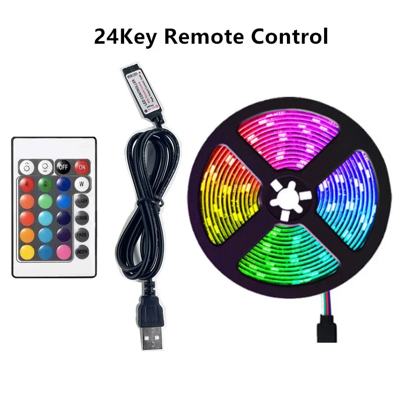 Bande lumineuse de jeu LED intelligente RGB 5050, USB 5V, synchronisation de la musique, 24/44 touches, télécommande APP, bande Flexible pour salle de jeux, rétro-éclairage TV