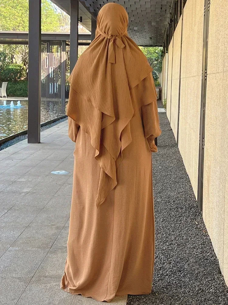Ramadan Eid Hooded Abaya Jilbab 2 Piece Set Muslim Prayer Outfit Jilbabs for Women Long Khimar Hijab Dress Islamic Niqab Burka