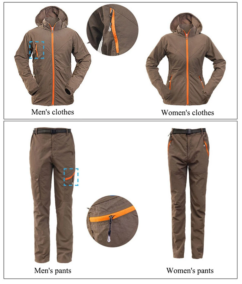 Description Picture 5 of itemCamping Hiking UV Clothing Set Outdoor Fishing Men Women Summer Quick Dry Sportswear Hooded Jackets Pants Thin Breathable Suits