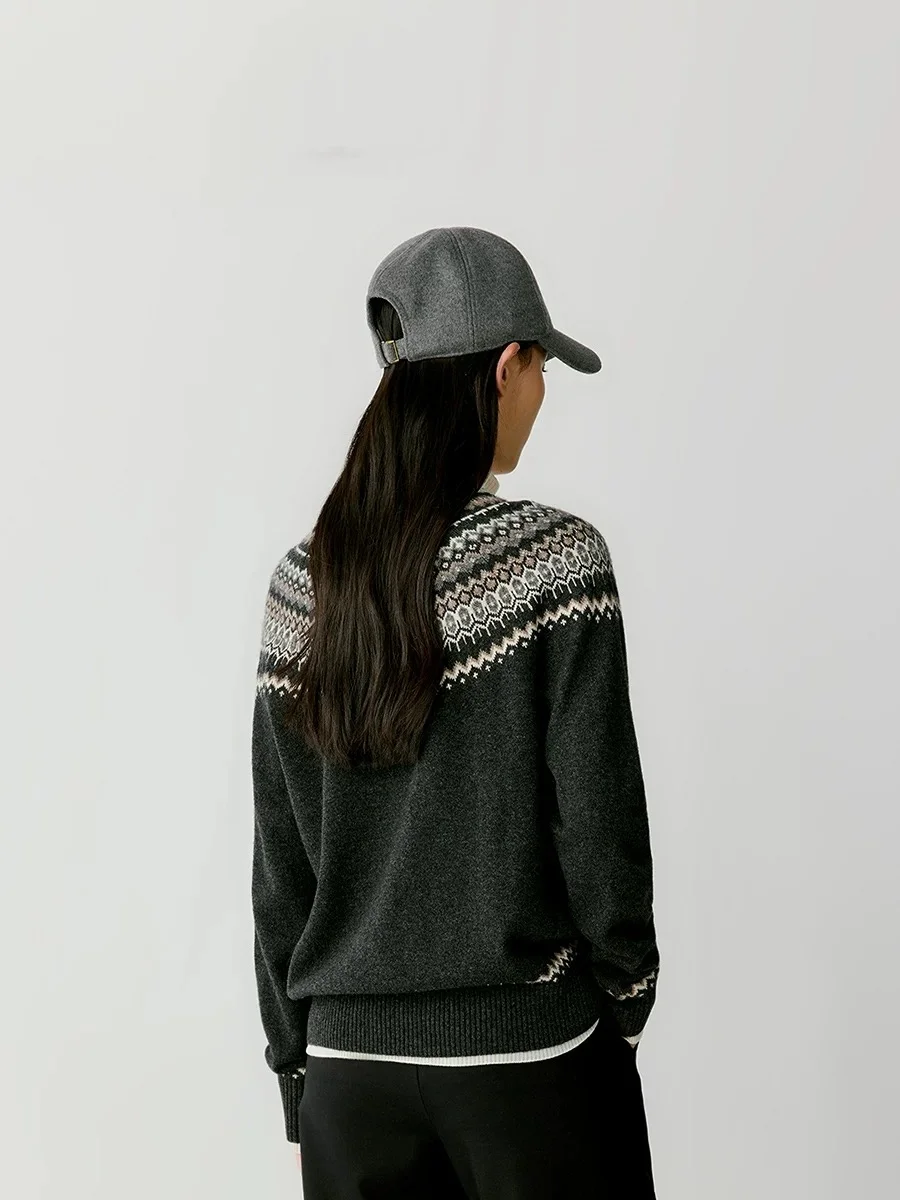 Women Fine Wool Sweater Half-high Collar Color Blocked Pullover Female Cashmere Half Zipper Knitwear Autumn Winter Casual Tops 2