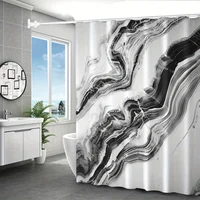 4pcs Black and White Texture Digital Print Polyester Waterproof Shower Curtain Set without Punching for Bathroom Separation 2