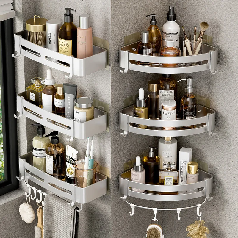 Bathroom Storage Rack Luxury PET Shower Storage Shelf Wall Mounted Corner  Rack Toilet Shampoo Organizer No Drill Shelves