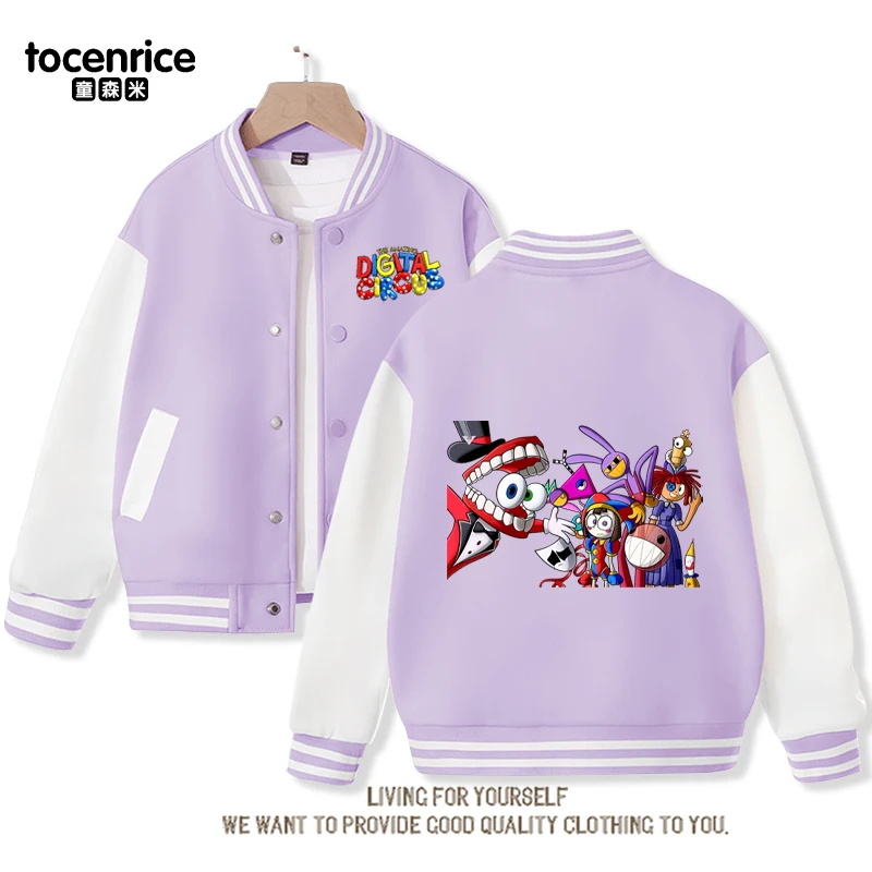 The Amazing Digital Circus Cartoon Hip Hop Kids Casual Button Jacket Round Neck Sportswear for Spring Autumn Coat Baseball Coats