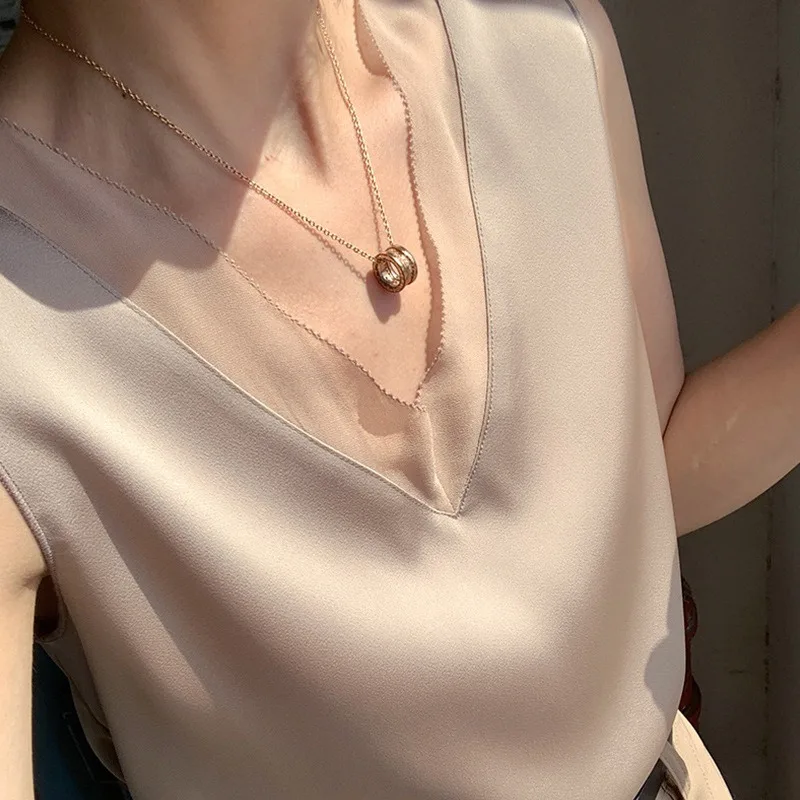 

Туника Женская атласная, элегантная рубашка и блузка, модный белый базовый шифоновый топ в винтажном офисном стиле, шелк, лето 2024