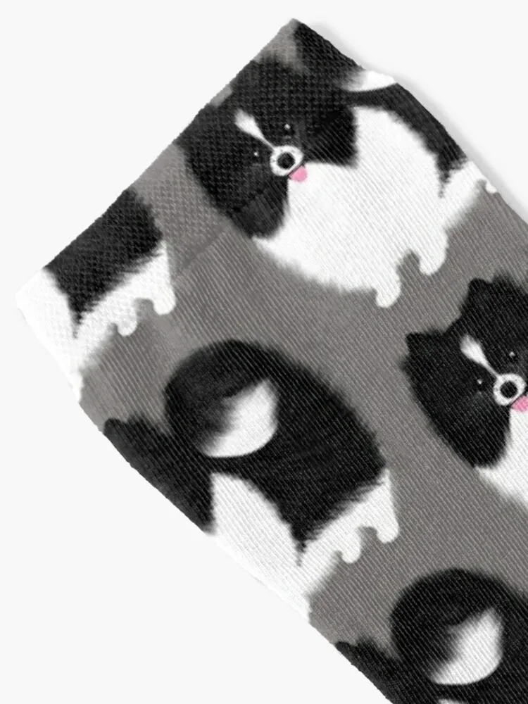 Black and White Parti Pomeranian | Cute Black and White Fluffy Dog Socks hiphop Non-slip FASHION Christmas Socks Women Men's