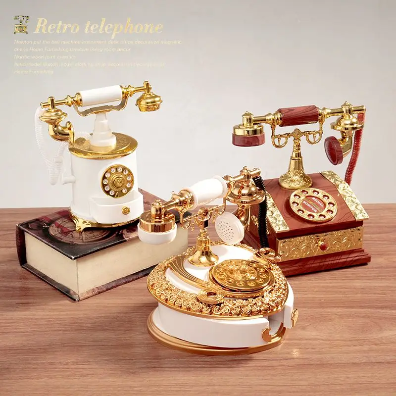 European Retro Nostalgic Dial Phone Landline Shape Music Box Plastics Retro Style Tabletop Living Room Decoration Ornament ZE914