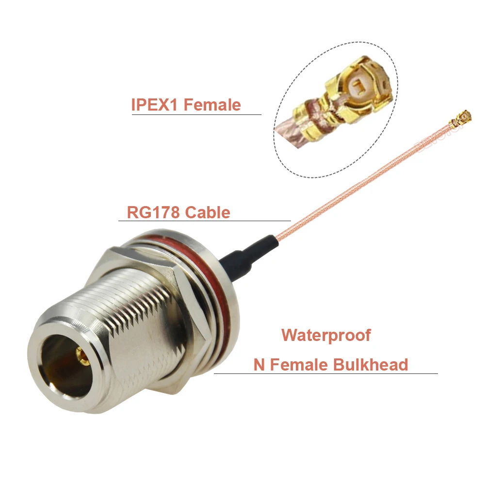 

N Female to IPEX/UFL RG178 Cable RF Coaxial Connector N Type Nut Bulkhead Jack to IPX Pigtail for PCI Wifi Card Wireless Router