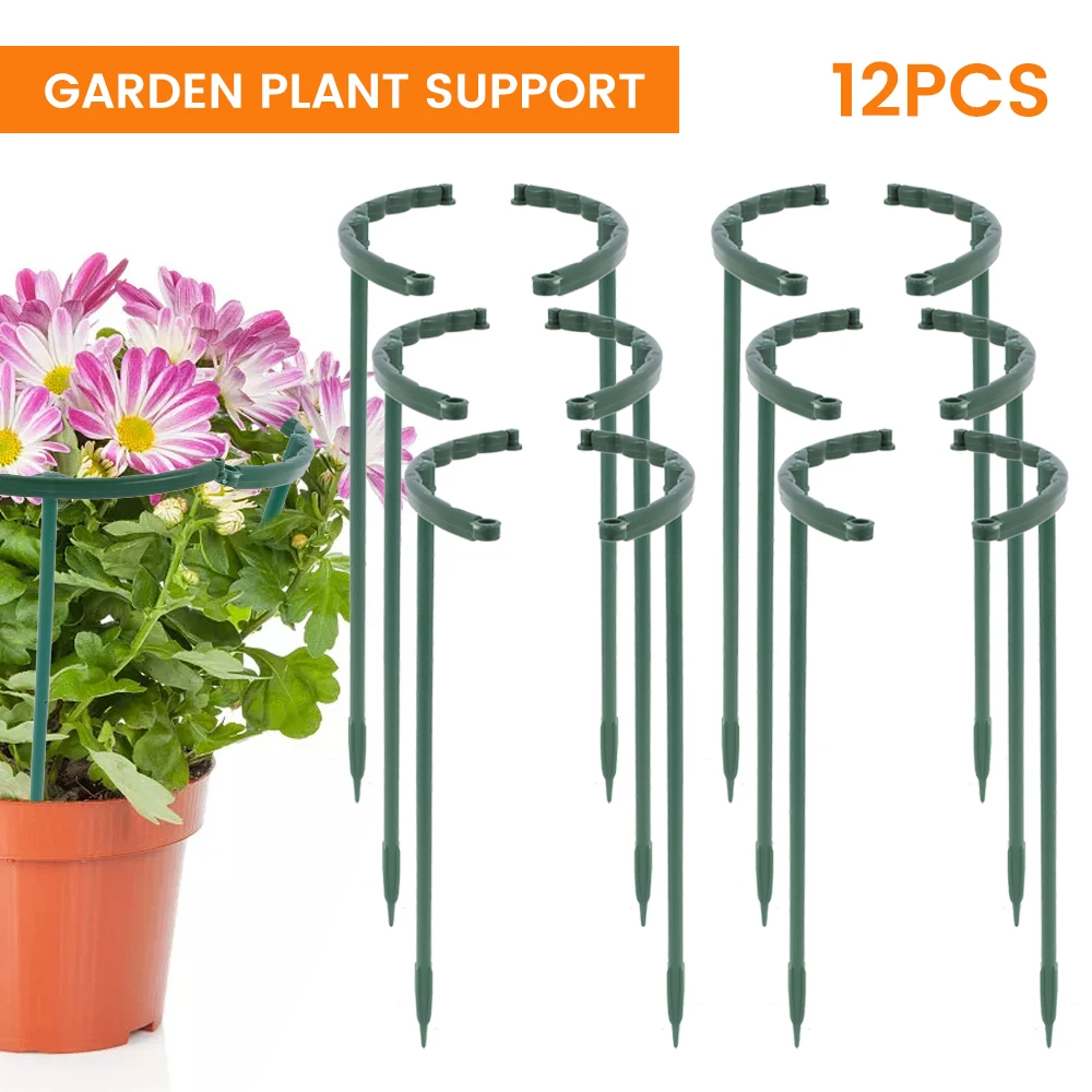 

12Pcs Plant Support Pile Frame Half Round Plant Support Stake Garden Flowers Plastic Support Stand Plant Vine Climbing Bracket