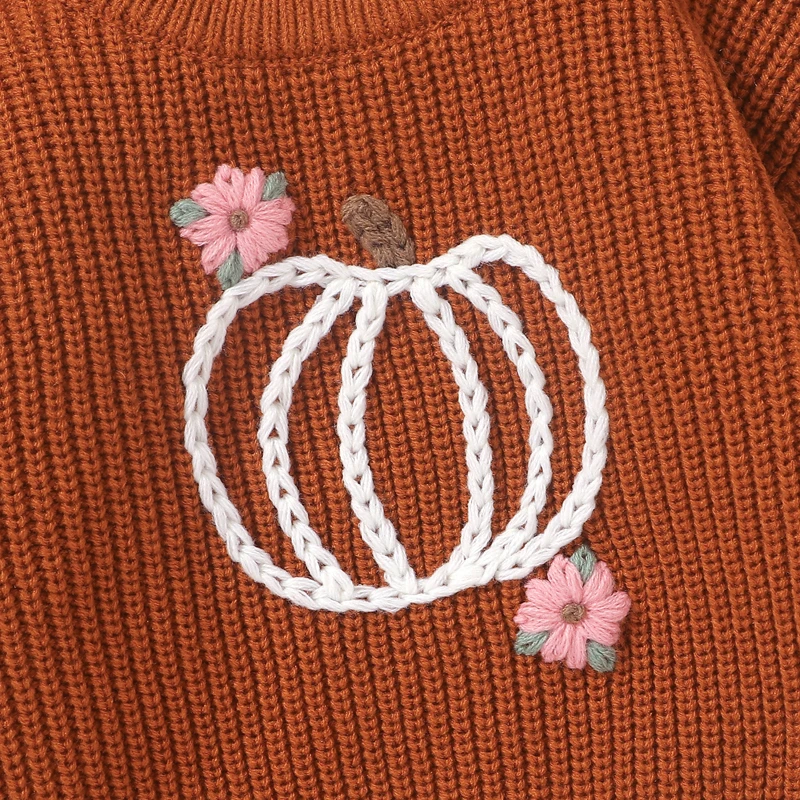 Baby Girls Knitting Sweaters Casual Children Jumpers Long Sleeve Pumpkin Flower Crochet Pullover Toddler Winter Tops