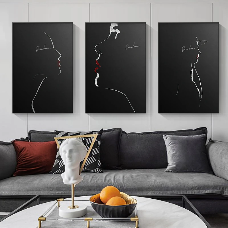 

Современные линии искусства девушки холст картины для гостиной Плакаты для спальни и принты абстрактная черная стена искусство украшения картины