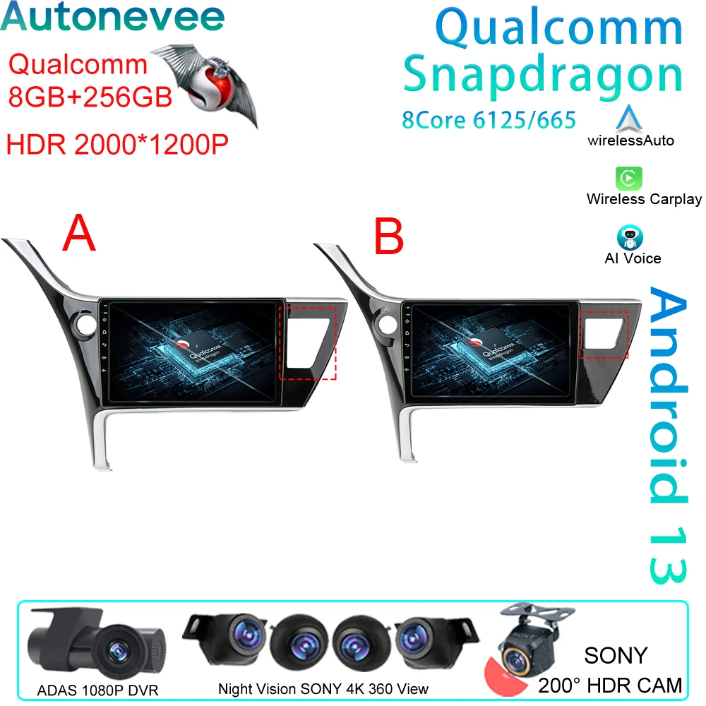 

Qualcomm For Toyota Corolla 11 Auris E180 2017-2019 Android Auto Car Radio Multimedia Video Player GPS Navigation Carplay 5G DSP