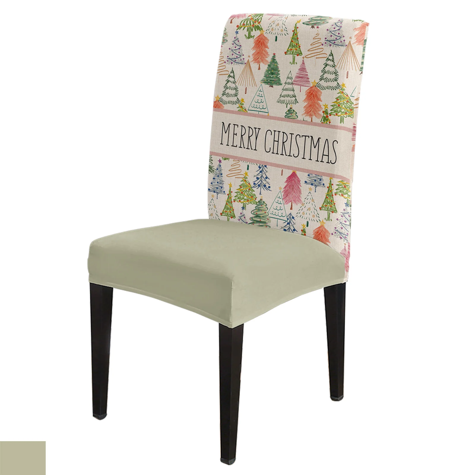 

Christmas Christmas Tree Hand Drawn Chair Cover Set Kitchen Stretch Spandex Seat Slipcover Home Decor Dining Room Seat Cover