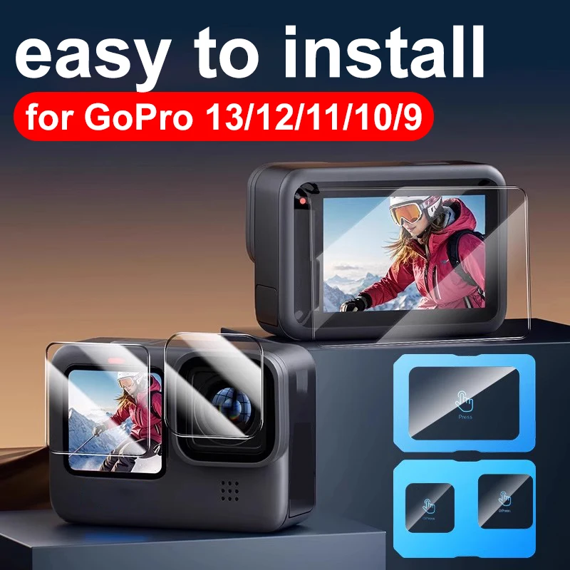 Deux films protecteurs noirs pour GoPro 9 dans leur emballage d'origine