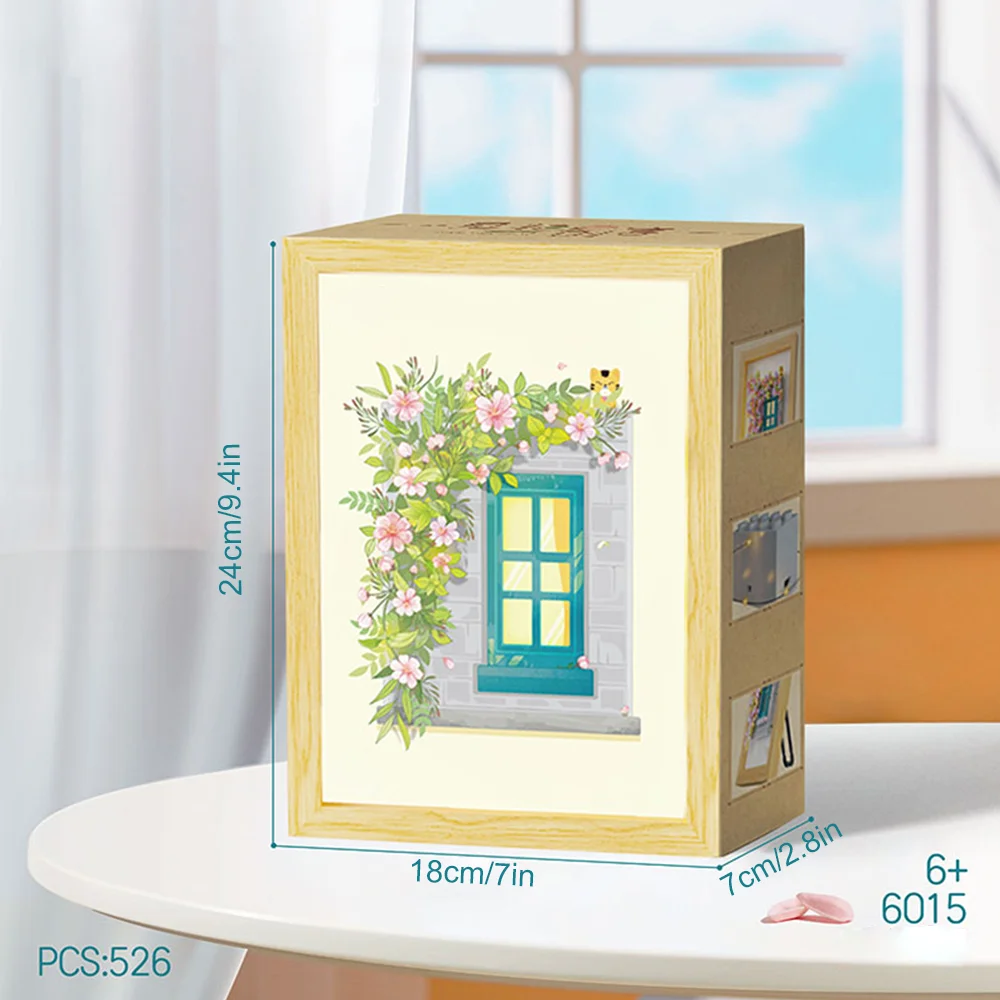 빛이 나는 꽃 빌딩 블록 그림 프레임 벽돌, 3D 모델 꽃다발 장미 블록, 홈 장식 장난감, 어린이 소녀 선물, 526 개