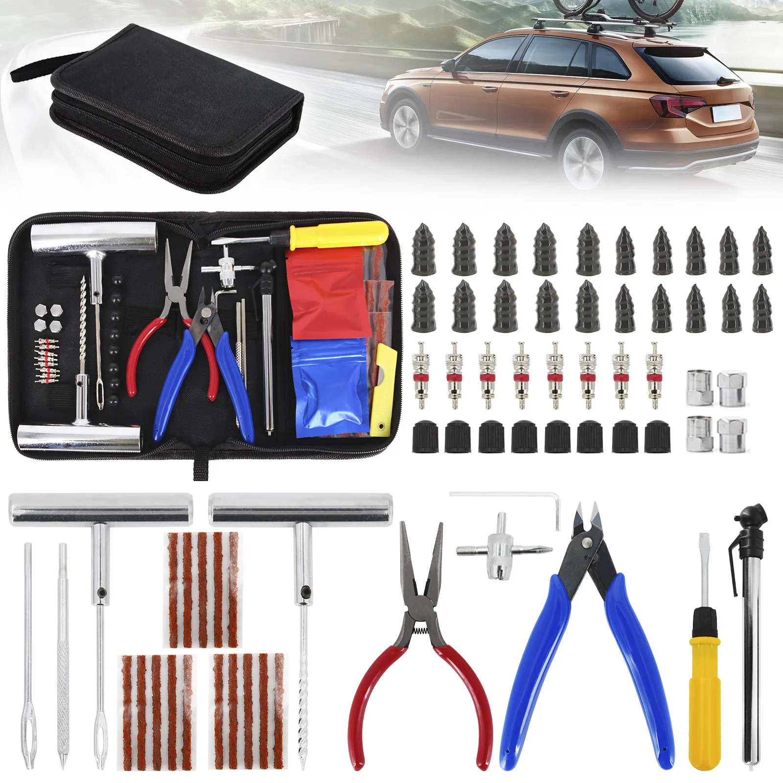 Car Tire Repair Tool Motorcycle Tire Repair Kit Studding Tool Set Auto Bike Tire Repair Puncture Plug Garage Accessories