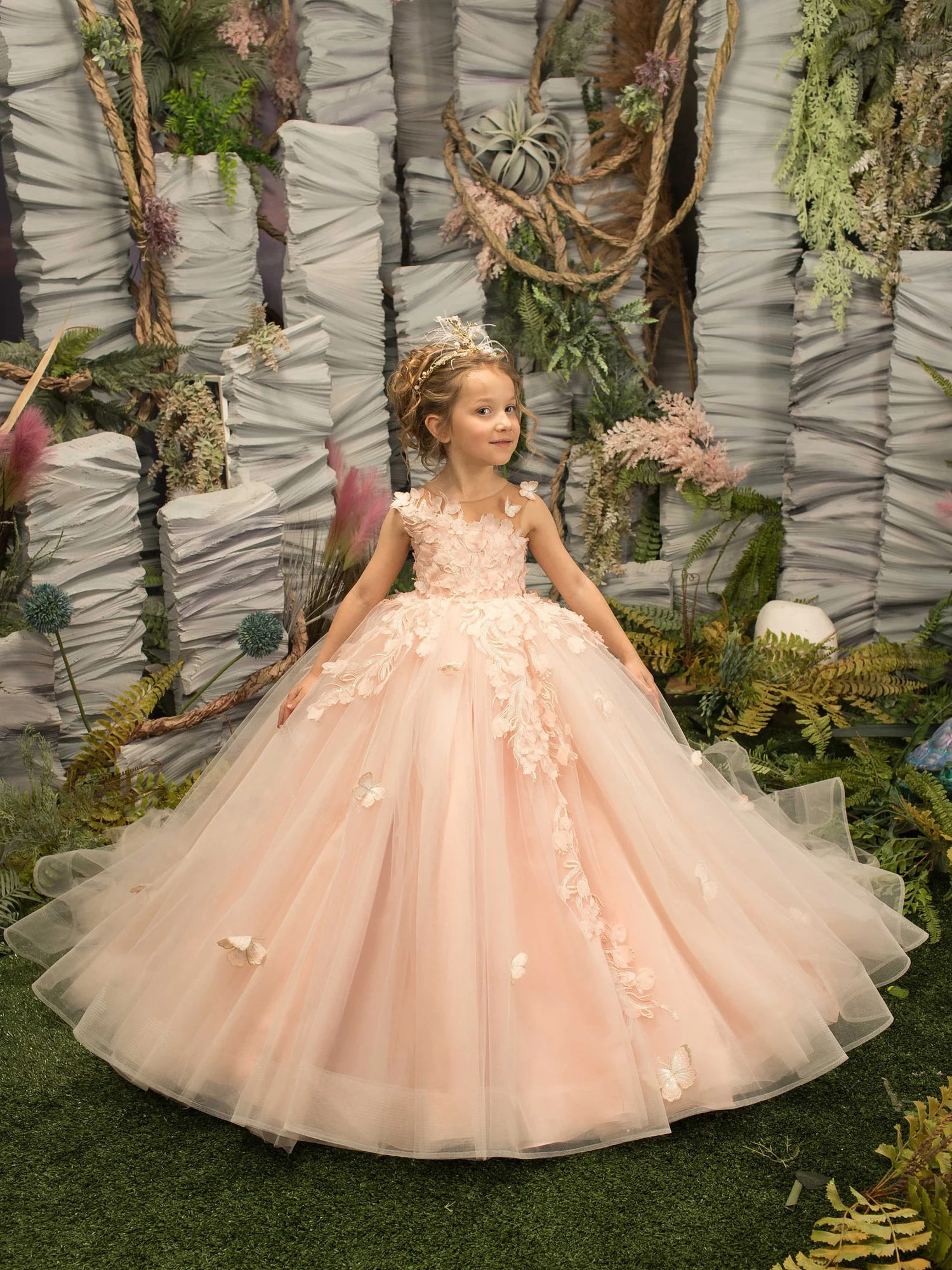 Pink Ball Gown Flower Girl Dresses For Wedding One Shoulder Tiered Skirts  Toddler Pageant Gowns Tulle Kids Prom Dress