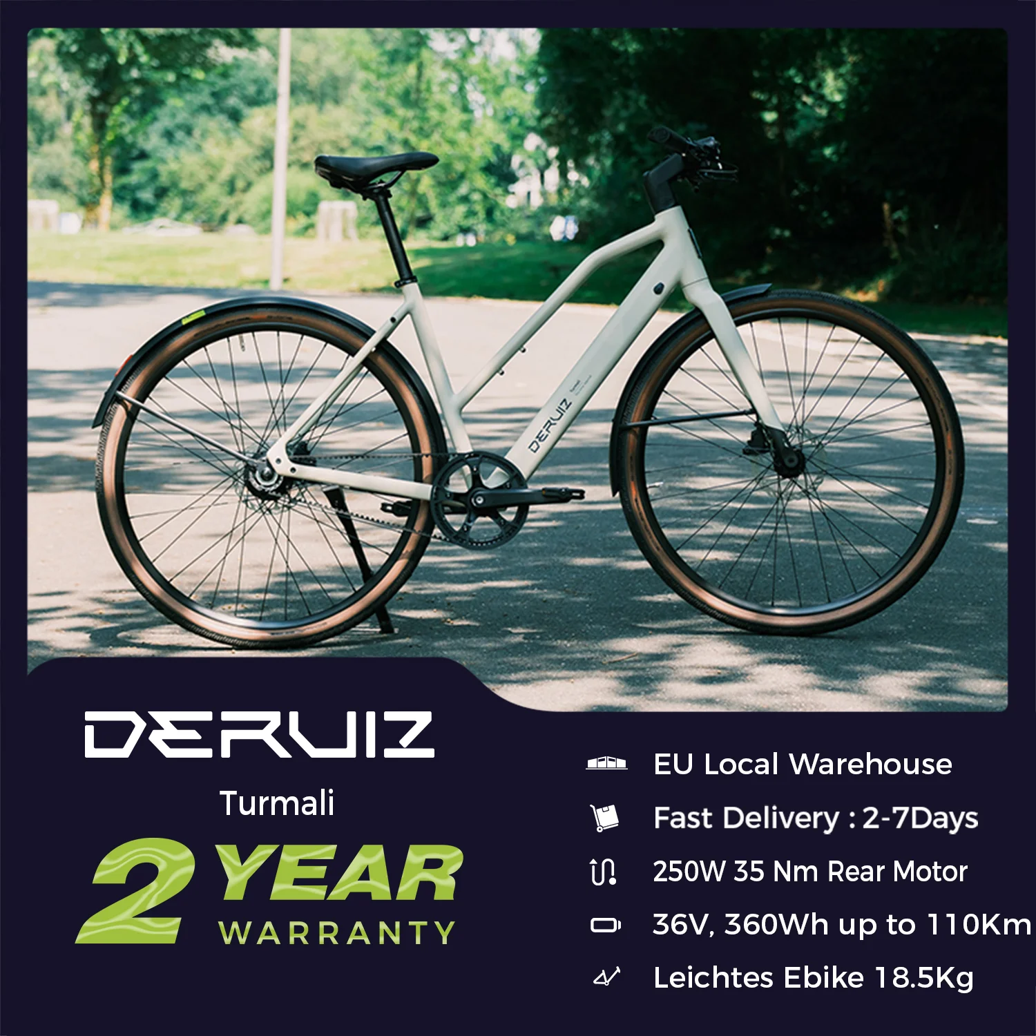DERUIZ E-Bike 36V 250W Cityrad Turmali S/M/L Lightweight Ebike