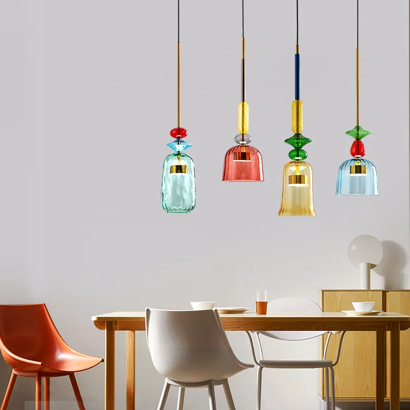 Nordic Creative Macaron Colored Candy Glass Pendant Lamp Restaurant Bar Children\'s Room Led Chandelier Modern Home Decor Lights