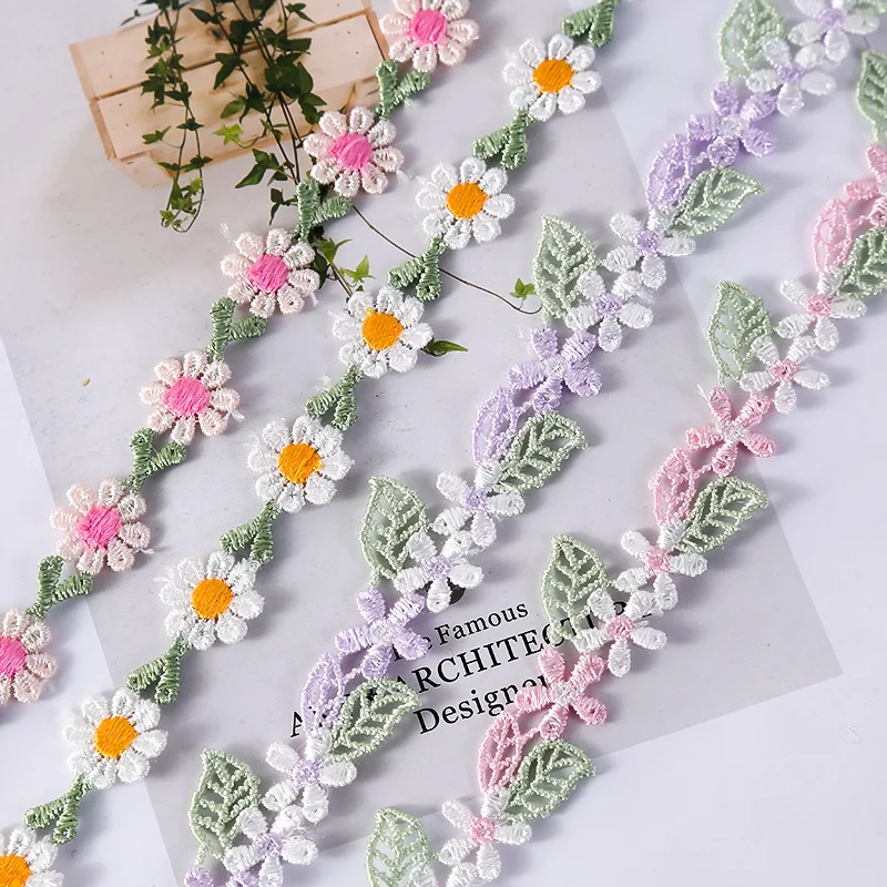 3 yards2CM colorful water-soluble polyester silk embroidery lace small sunflower plum blossom clothing accessories jewelry home lace fabric