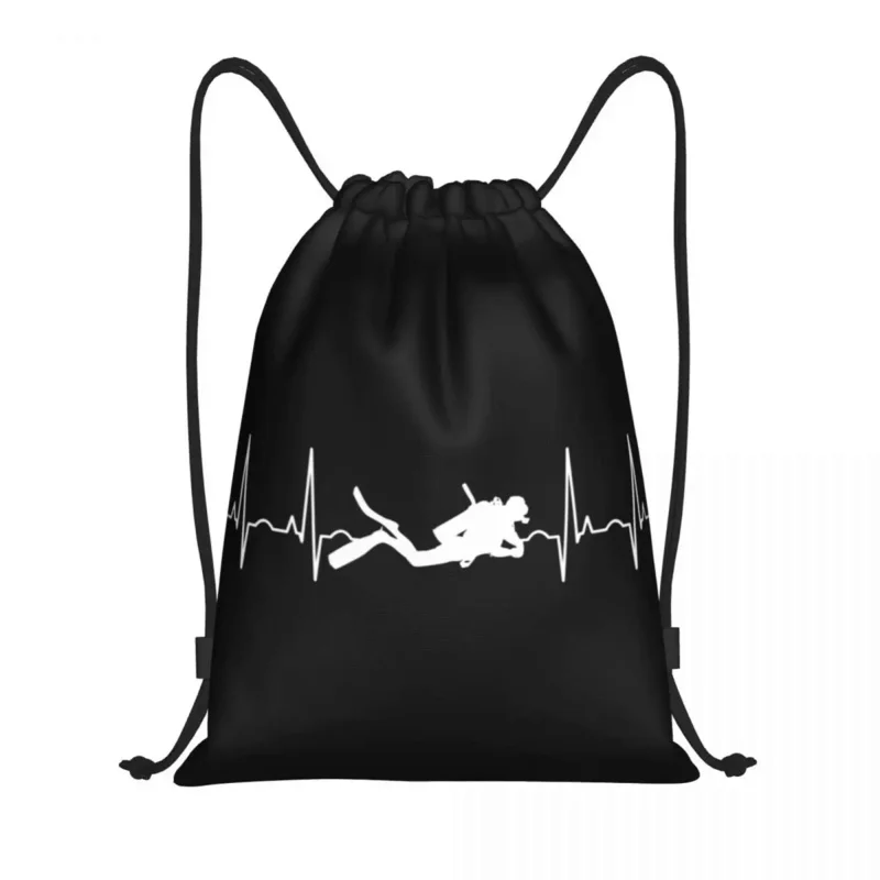 

Custom Scuba Diving Heartbeat Drawstring Bag for Shopping Yoga Backpacks Women Men Diver Dive Sports Gym Sackpack