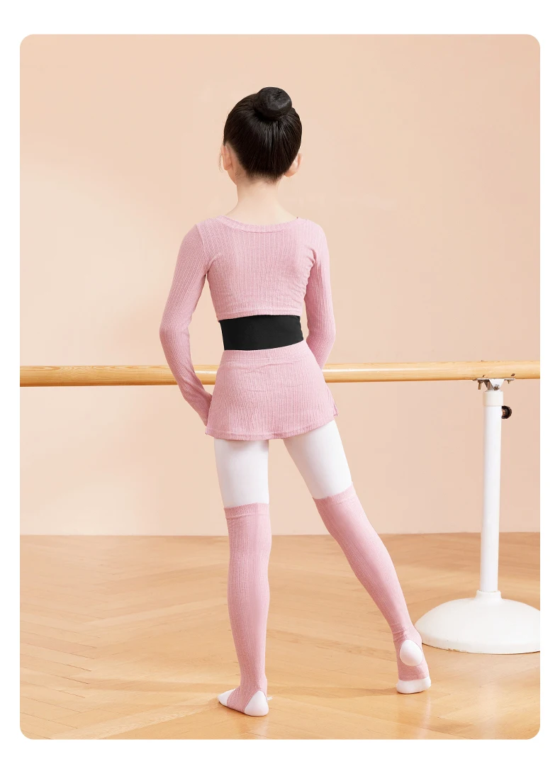 Mädchen Ballett dreiteiliges Set Ballett Tanz kostüme Kleinkind Kinder Ballett Outfits gestrickte Tanz oberteile Culottes Beinlinge – Detail 16