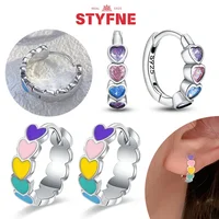S925 Silver Colorful Geometric Heart-Shaped Hoop Earrings for Women Girls High-end Original Fine Jewelry Valentine's Day Gifts 1