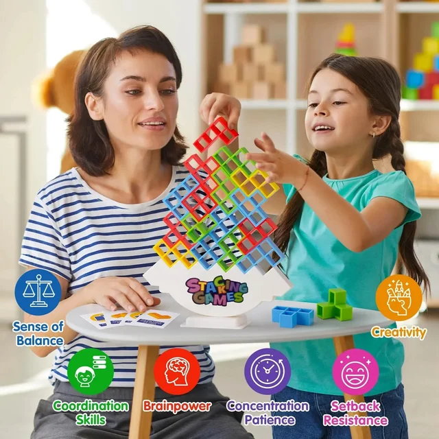 Building Block Brick Toy Balance Stacked Tetra Tower Game Swing High Russian Building Blocks Stack Kid Desktop Toy 2
