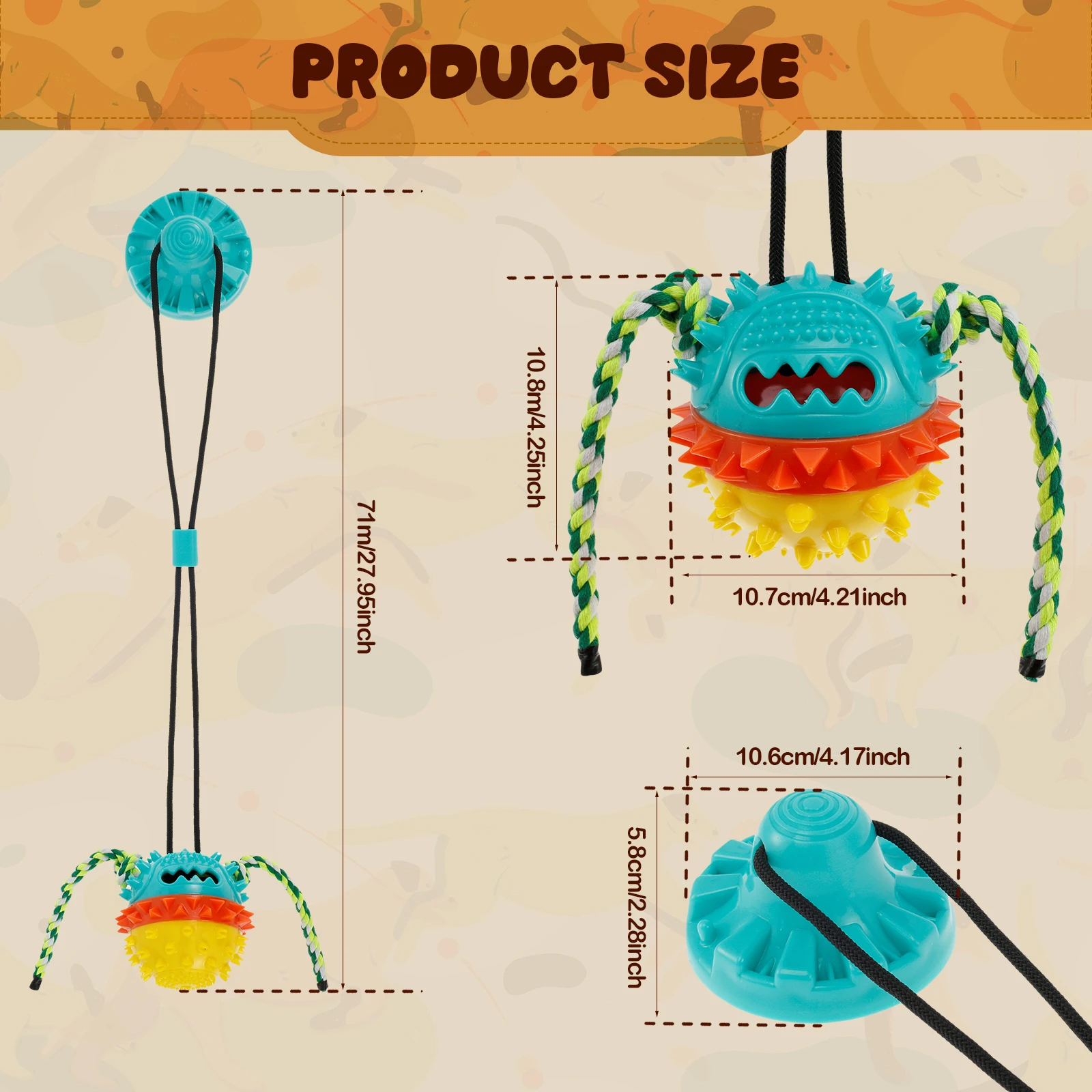 Dog Suction Cup Tug Toy TPR Dog Chew Toy with Sound & Food Leakage Tough Wear-resistant Sucker Ball Dog Toy for Dog Teeth Clean