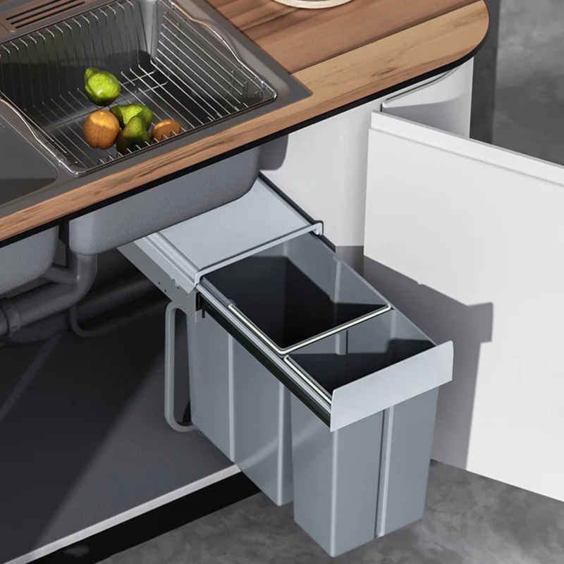 Cubo de basura de cocina para el hogar, estantería de acero inoxidable con  tapa, debajo del fregadero, clasificación de gancho, cubo de basura oculto  - AliExpress