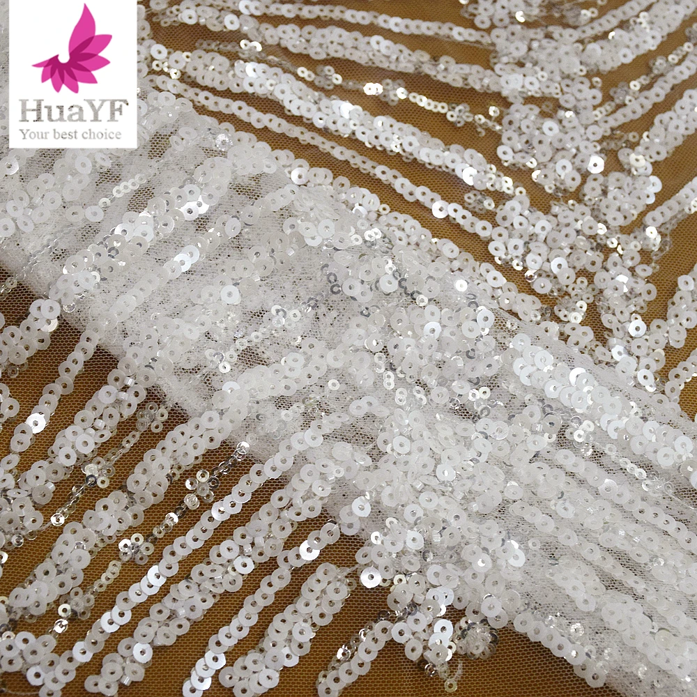 

1 ярд, высокая плотность, белое кружево из бисера, свадебное платье с блестками, оптовая продажа, ткань HY2576