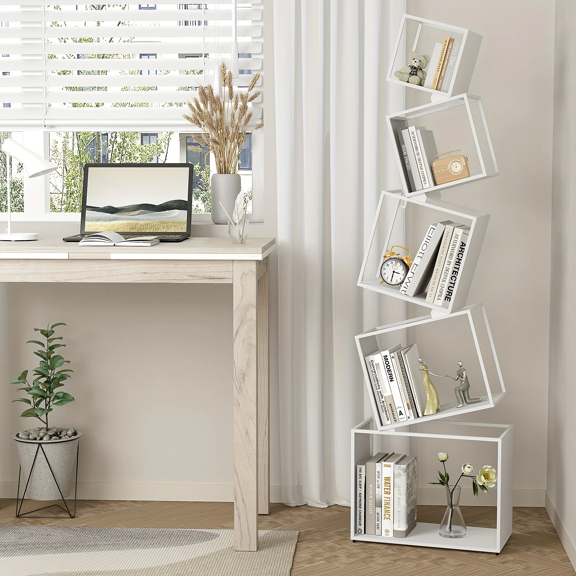 Modern 5-Tier Bookshelf White Metal Bookshelf 73 Inch High Book Rack Home Office Storage Organizer for Books & Supplies