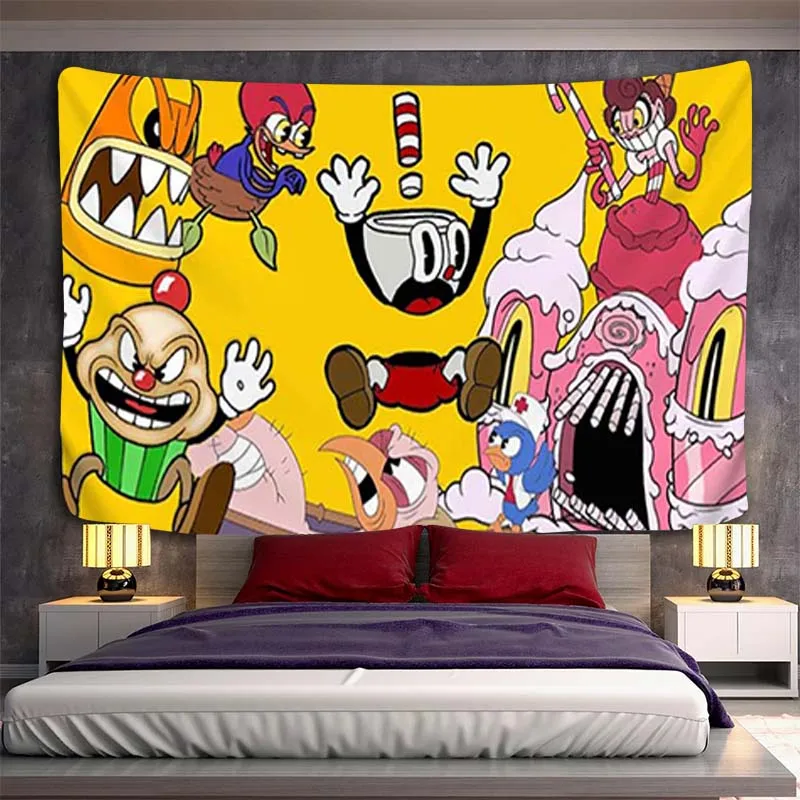 

Cuphead Decoration Bedroom Kawaii Decorative Wall Tapestry Aesthetic Tapestries Home Decor Headboards Room Hanging Accessories