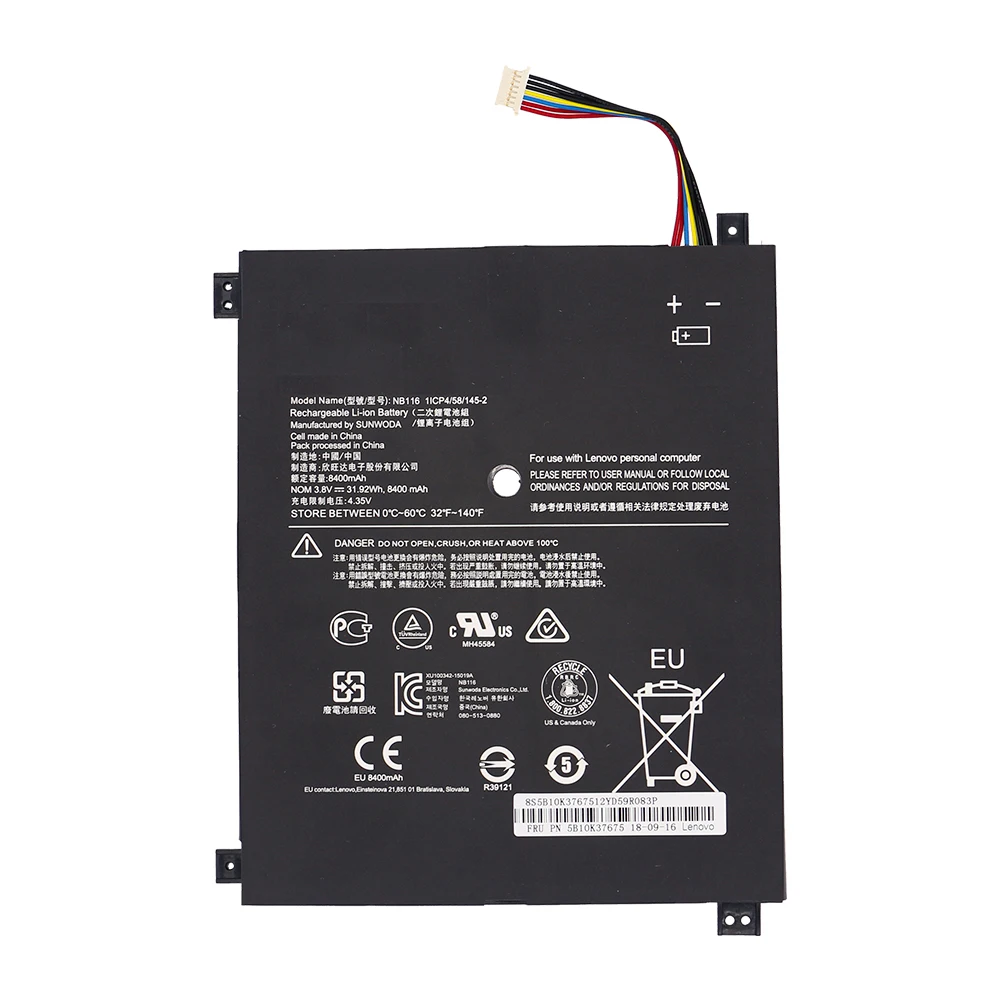 Nova Bateria do Portátil Nb116 para Lenovo Ideapad 100s Série 100s11iby 100s80r2 5b10k37675 0813001 3.8v 31.92wh 8400mah - Imagem 6