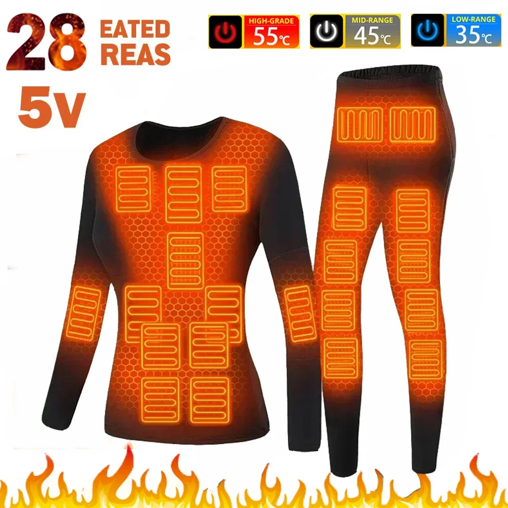 

New Heated Jacket Underwear Winter Jacket Ski Suit USB Electric Thermal Long Johns Outdoor Essential for Women and Men S-5XL