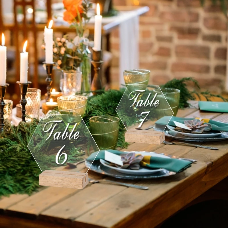 아크릴 웨딩 테이블 번호 표시 나무 받침대 DIY 블랭크 디스플레이 표지판, 웨딩 파티 이벤트 테이블 장, 10 개