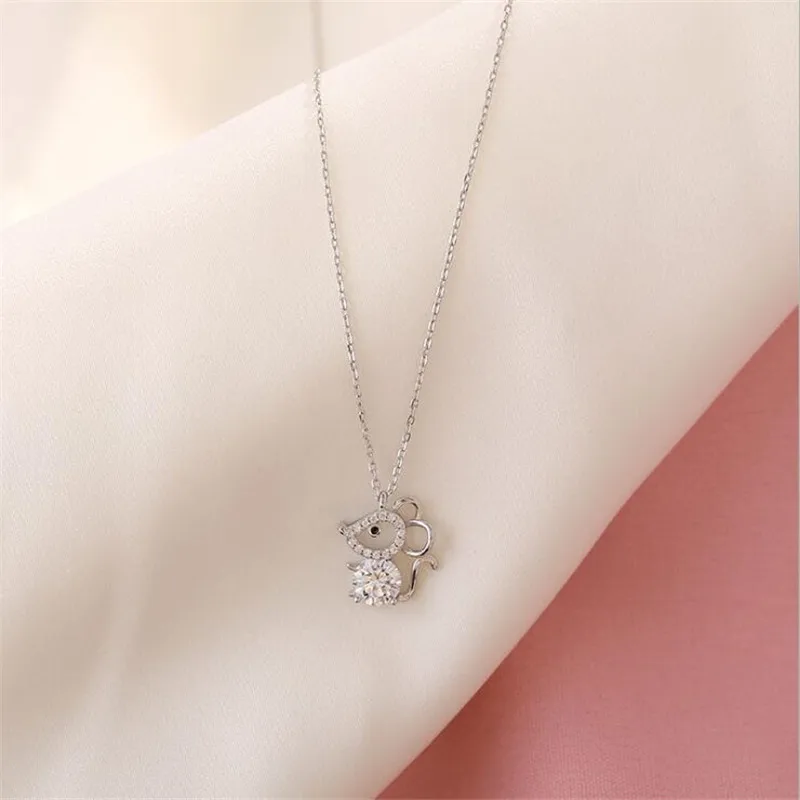 New Fashion Flash Crystal Little Mouse 925 Sterling Silver Jewelry Zodiac Exquisite Popular Animal Pendant Necklaces XL168