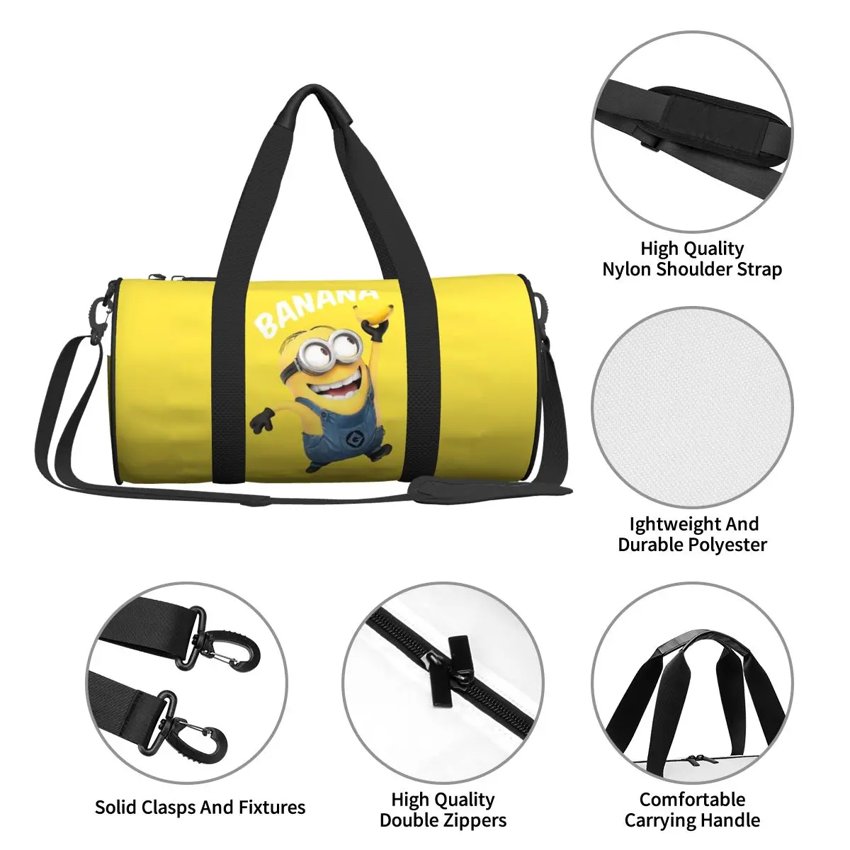 Round Large Capacity Travel Duffel Bag M-Minions Banana Male Female Large-Capacity Hand Luggage Sports Fitness Bag