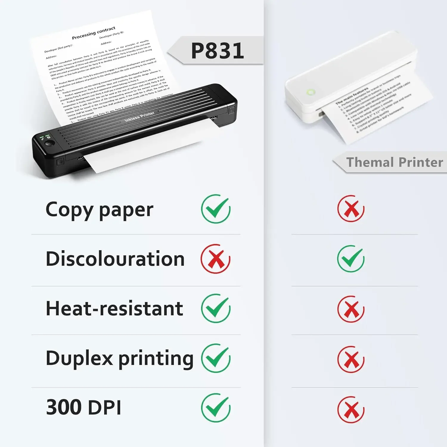 Portable Printer, Wireless Printer, Bluetooth Printer 300DPI Mobile Printer for 8.5x11 US Letter & A4 Printer Paper 4