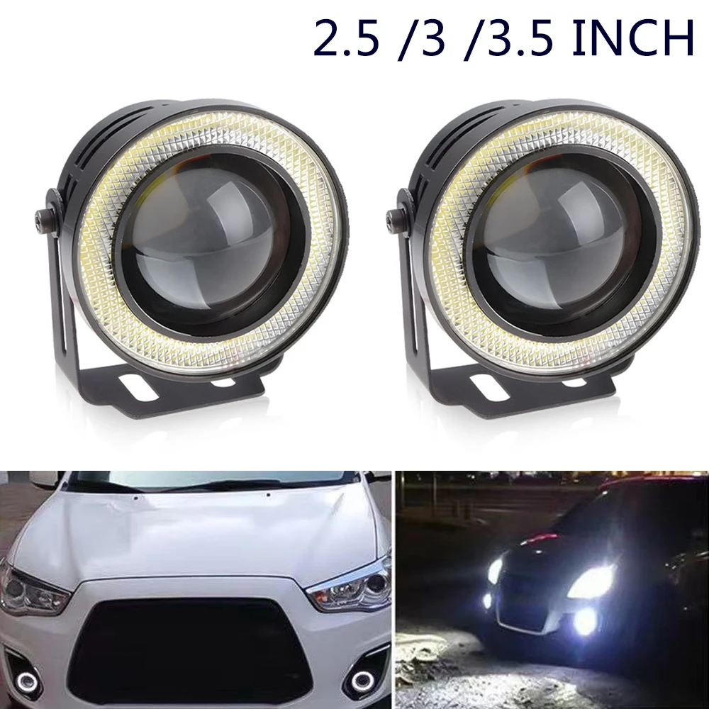 

2Pcs Auto 30W Car Driving DRL Fog Lights COB Angel Eye 64/76/89mm Ambient Lamps Waterproof Daytime Running Bulb Headlight DC 12V