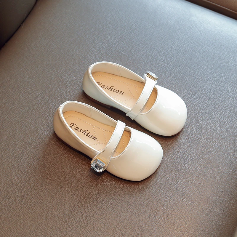 Girl Shoe Fashion Flats for Children Small Leather Shoe Red Soft Casual Shoes Boys Girls Fashion Rhinestone Candy Color Loafers