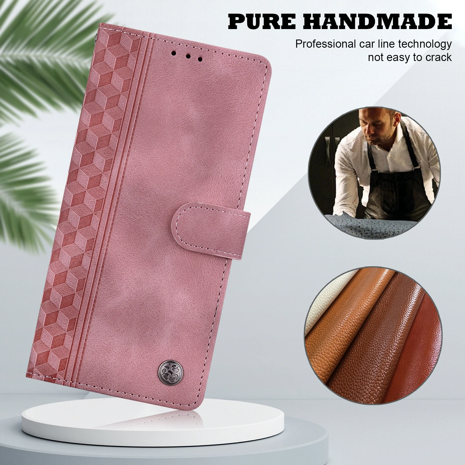 Embossed Solid Color Magnetic Flap Leather Wallet Case