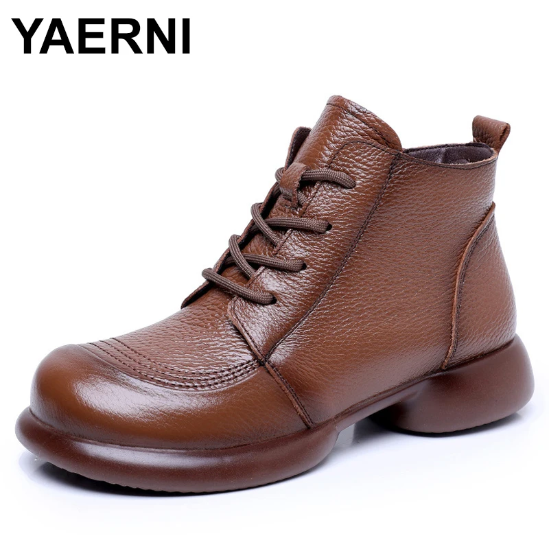 

Women's Genuine Leather Thick Sole Round Toe Side Zipper Short Boots 2024 Autumn/Winter New Vintage Martin Boots