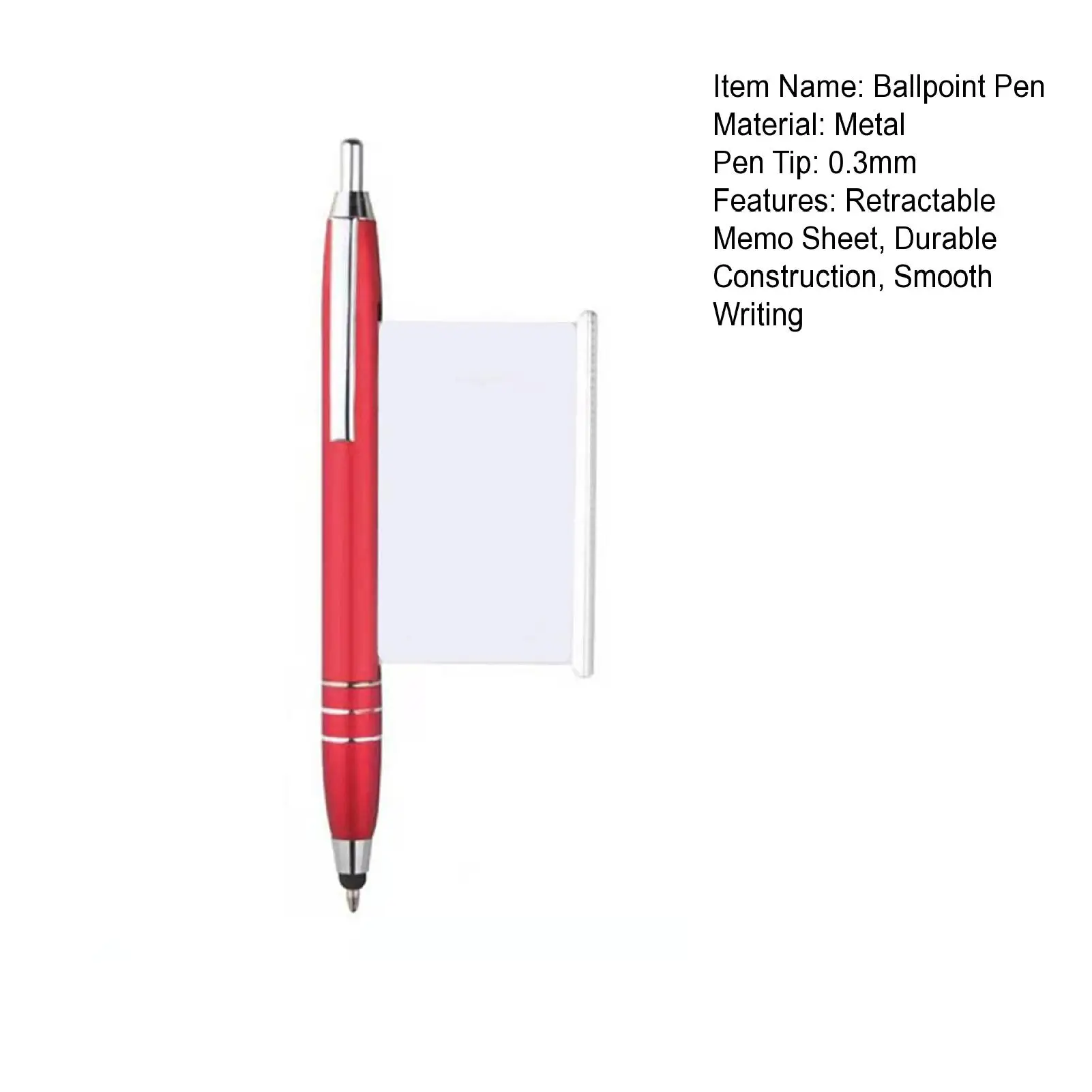 Stylo à bille en métal avec feuille mémo rétractable, stylo à bille avec bannière blanche vierge, clip d'écriture lisse, stylo à bille en fibre