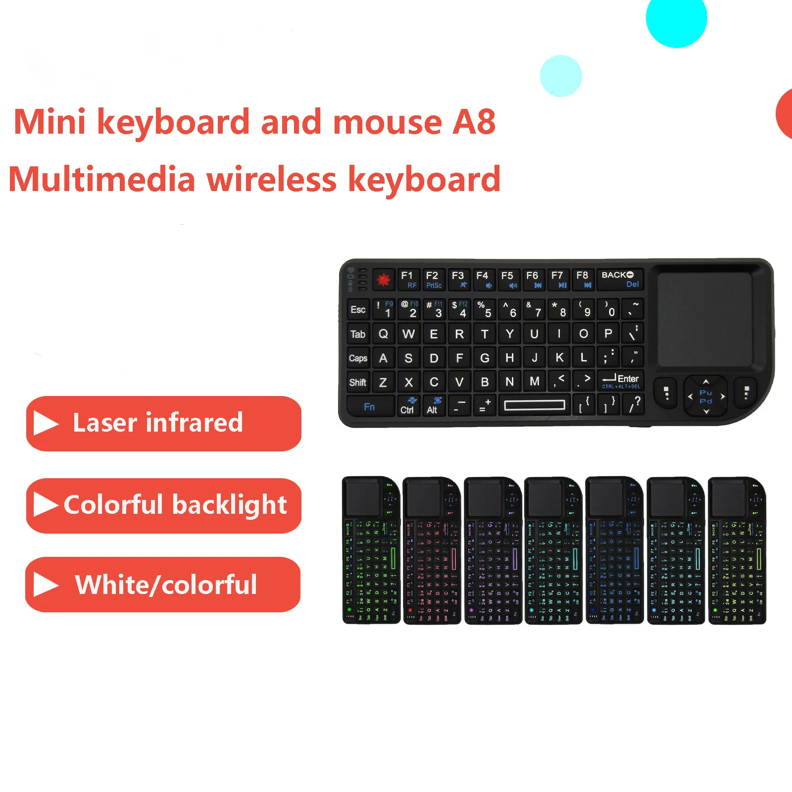 A8 Flying Mouse 2.4G Mini Tastiera E Mouse Wireless Retroilluminazione A Sette Colori Con Tastiera E Mouse Touch Pad Laser In Uno