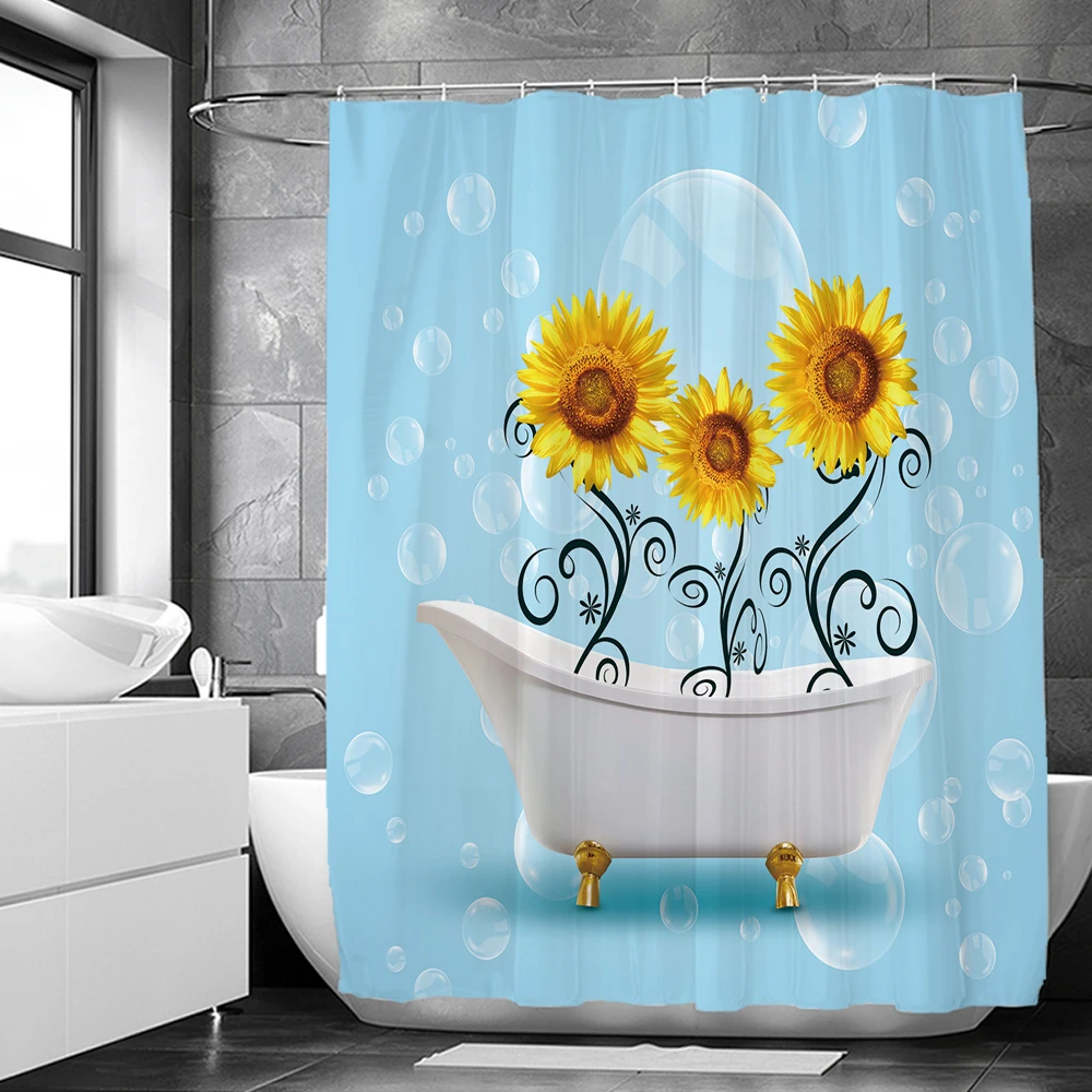 Cortina de Ducha Girasol 3D Cortina de Baño Tela Impermeable