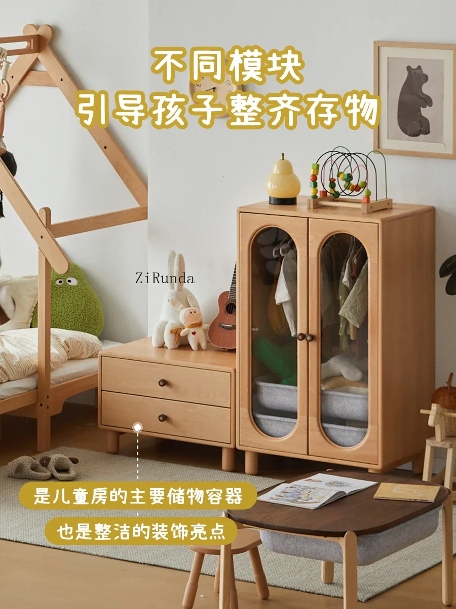 Children's storage cabinet Bedroom drawer storage wardrobe All solid wood multi-functional