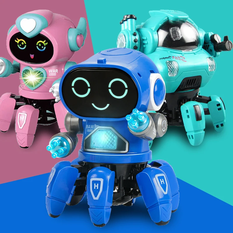 NEW Kids Electric Dancing Robot Cute 6 Claw Colorful LED Lights ...