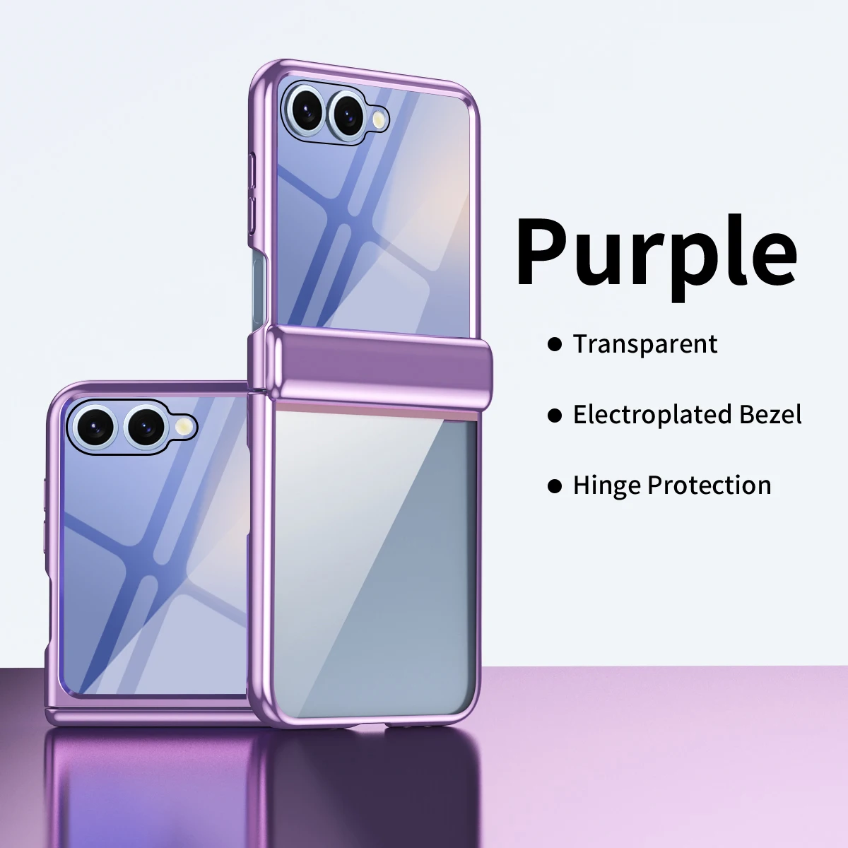 Premium High Clear Plating Shockproof Flip Phone Case with Hinged Glass Film Protection