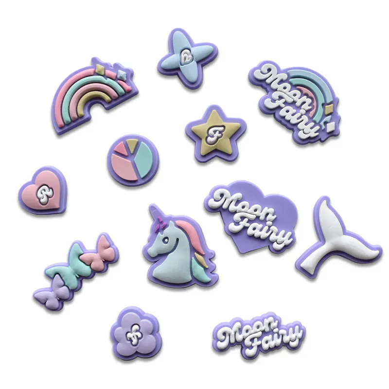 

Single Sale cute PVC croc shoes charms cartoon Accessories jibz rainbow horse clogs shoe Decorations DIY Valentine gifts